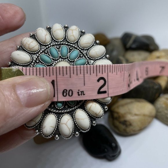 Southwest Turquoise White Buffalo large concho stone silver cuff bracelet Oval - Picture 7 of 9